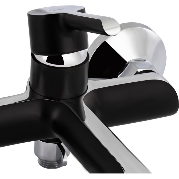 Змішувач для ванни Qtap Grand BCR 006 (чорний/хром, з лійкою та шлангом), фото , изображение 3