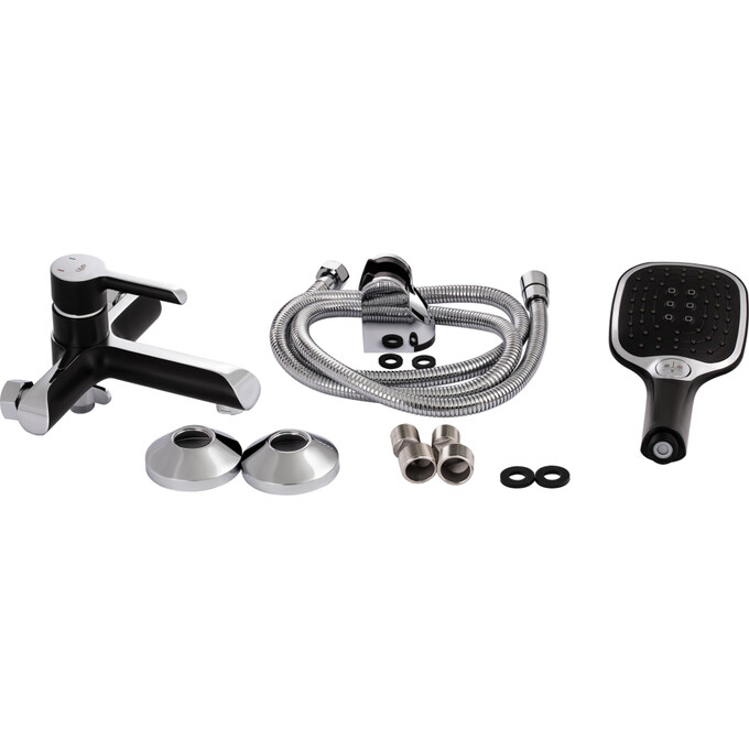 Змішувач для ванни Qtap Grand BCR 006 (чорний/хром, з лійкою та шлангом), фото , изображение 6