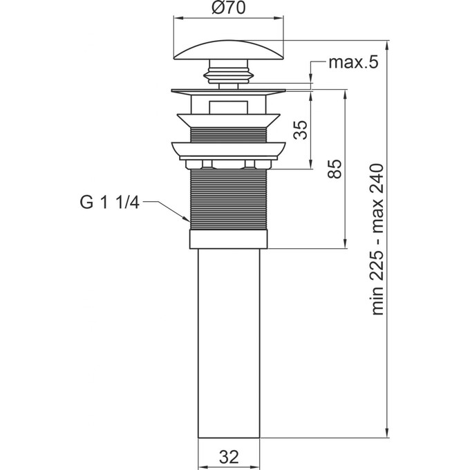 Донний клапан з переливом Qtap PU03O (QT066PU03OMB, чорний), фото , изображение 3