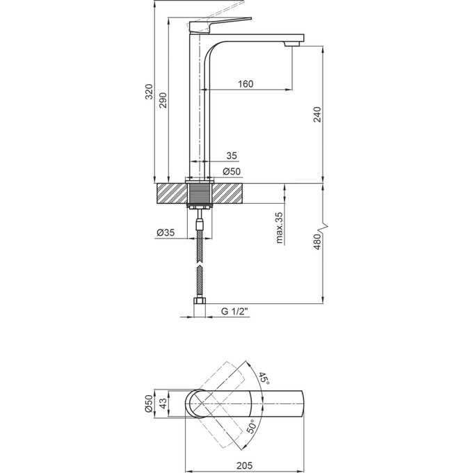 Смеситель для раковины высокий Qtap Slavonice 10H42103C, фото 3