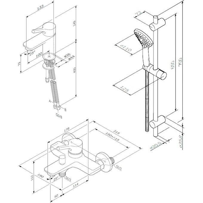 Набір змішувачів для ванни 3 в 1 Am.Pm X-Joy F40985B00 (F85B02100+F85B10000+F0190000), фото , изображение 5