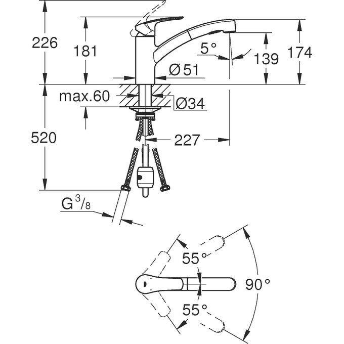 Змішувач для мийки з висувною лійкою Grohe Eurosmart New 30305DC1 (дамаська сталь), фото , изображение 4
