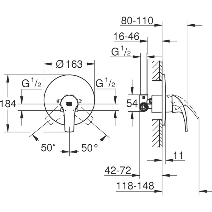 Змішувач прихованого монтажу для душу Grohe Start Curve 29114000, фото , изображение 2