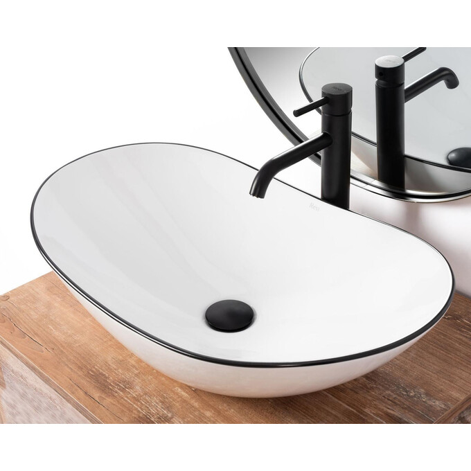 Раковина Rea Royal Black Edge REA-U8569 (62.5x36 см, біла/чорна, чаша), Доступні розміри: 62 x 36, Колір виробника: білий глянець, чорний, фото , изображение 2