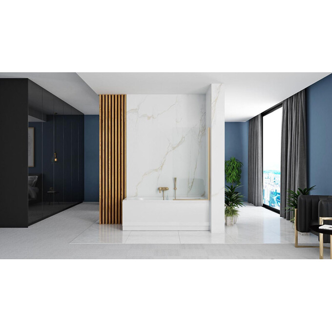 Штора на ванну Rea Elegant Gold 70 REA-W5600 (70x140 см, прозоре скло, профіль золотий), фото , изображение 3