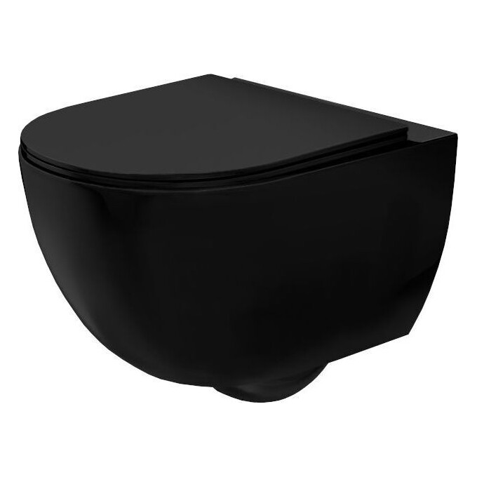 Безобідковий підвісний унітаз Rea Carlo Mini Rimless Flat REA-C8489 (з сидінням Soft-Close, чорний матовий), Колір виробника: чорний матовий, фото 