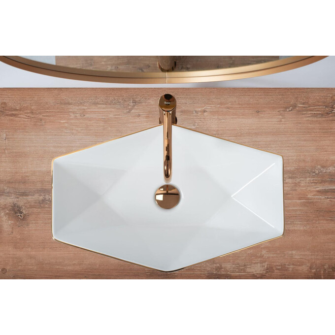 Раковина Rea Vegas White Rose Gold Edge REA-U5605 (57x37 см, біла/рожеве золото, чаша), фото , изображение 5