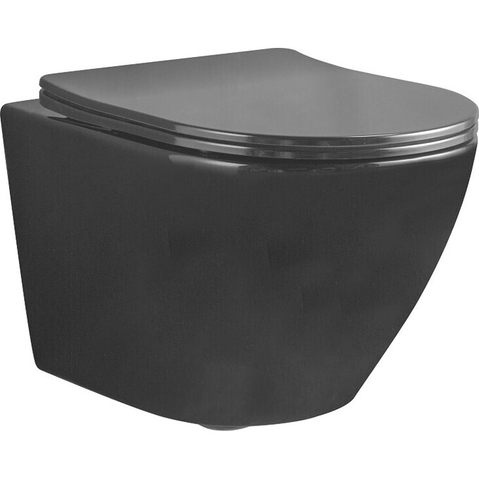 Безобідковий підвісний унітаз Rea Carlo Mini Rimless Flat REA-C8936 (з сидінням Soft-Close, чорний), Колір виробника: чорний глянець, фото 