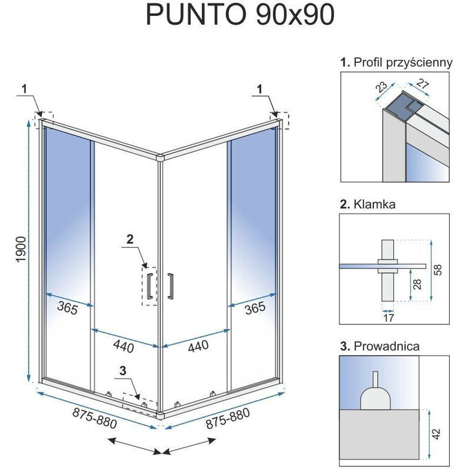 Душевая кабина Rea Punto 90x90 REA-K0867 (90x90 см, стекло прозрачное, профиль хром), Доступные размеры: 90 x 90, Цвет производителя: хром, фото 7