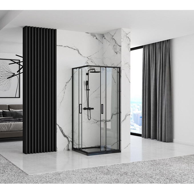 Душевая кабина Rea Punto 80x80 Black REA-K4800 (80x80 см, стекло прозрачное, профиль черный), Доступные размеры: 80 x 80, Цвет производителя: черный матовый, фото 2