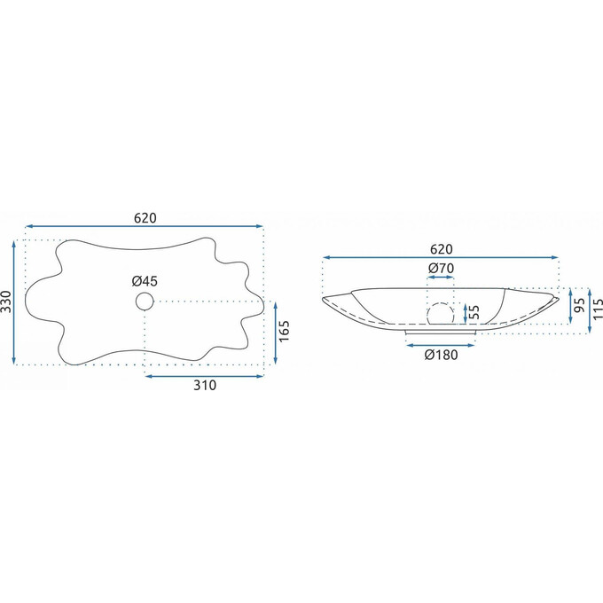 Умивальник Rea Infinity Black REA-U3401 (62x33 см, чорний, чаша, з донним клапаном), фото , изображение 5