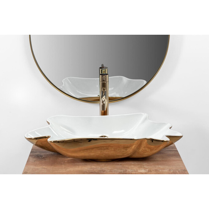 Умывальник Rea Infinity White/Gold REA-U3400 (62x33 см, белый/золотой, чаша, с донным клапаном), фото 4