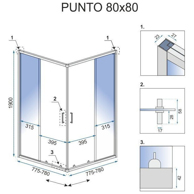 Душевая кабина Rea Punto 80x80 REA-K0863 (80x80 см, стекло прозрачное, профиль хром), Доступные размеры: 80 x 80, Цвет производителя: хром, фото 7
