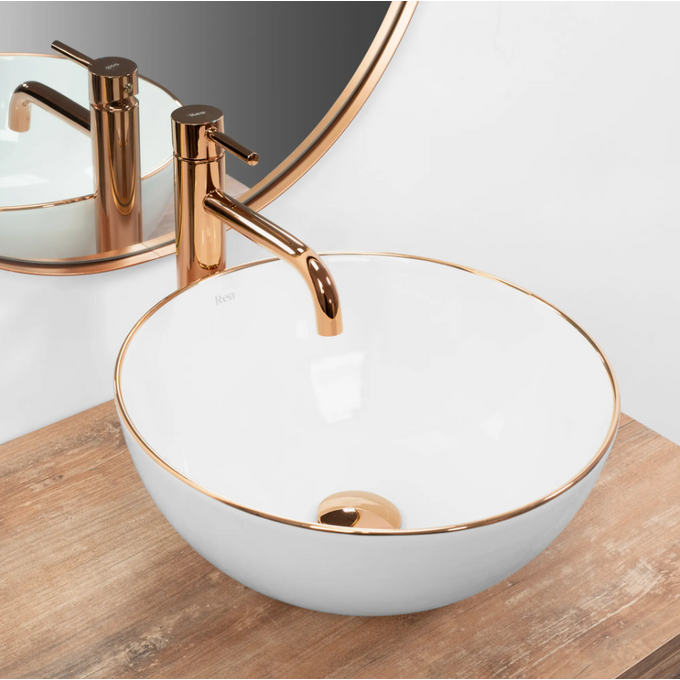 Раковина Rea Stella Rose Gold Edge REA-U7444 (36x36 см, біла/рожеве золото, чаша), фото , изображение 2