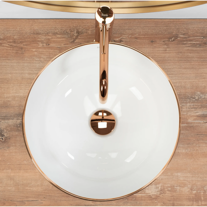 Раковина Rea Stella Rose Gold Edge REA-U7444 (36x36 см, біла/рожеве золото, чаша), фото , изображение 4