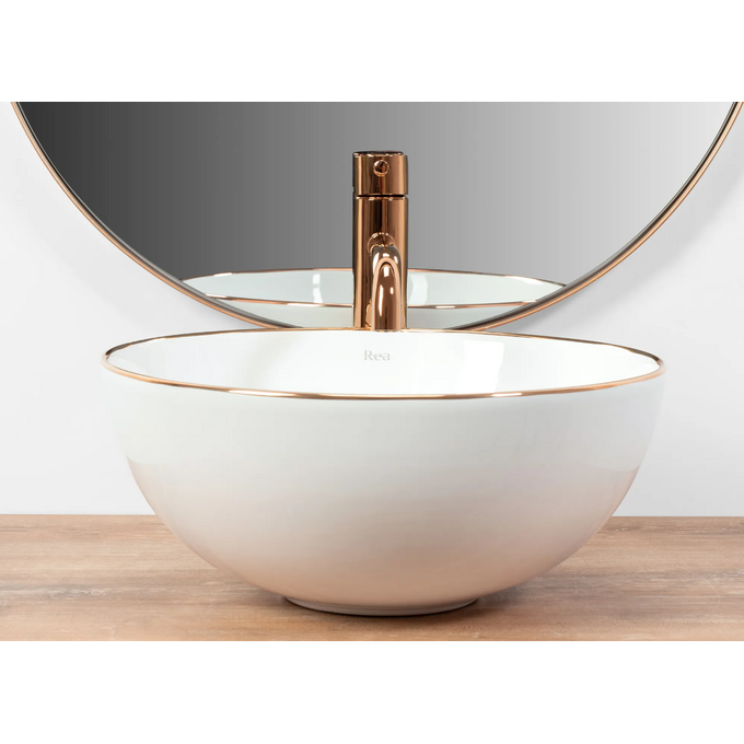 Раковина Rea Stella Rose Gold Edge REA-U7444 (36x36 см, біла/рожеве золото, чаша), фото , изображение 5