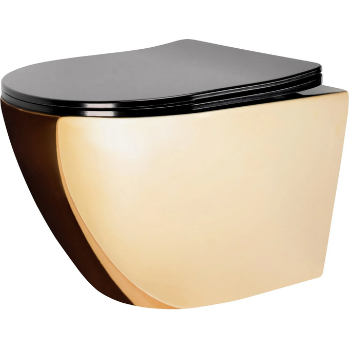 Безобідковий підвісний унітаз Rea Carlo Mini Flat Gold/Black REA-C8990 (з сидінням Soft-Close, золотий/чорний глянсовий), Колір виробника: золото, чорний глянець, фото 