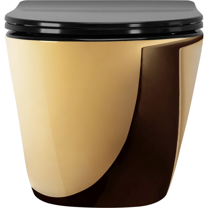Безобідковий підвісний унітаз Rea Carlo Mini Flat Gold/Black REA-C8990 (з сидінням Soft-Close, золотий/чорний глянсовий), Колір виробника: золото, чорний глянець, фото , изображение 2