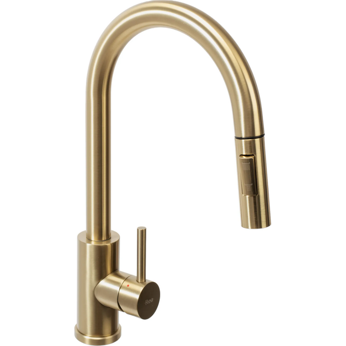 Змішувач для кухні Rea Fresh Brush Gold REA-B9148 (золотий, з висувною лійкою), фото , изображение 3