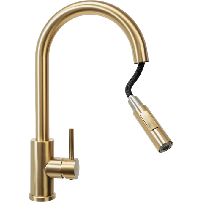 Змішувач для кухні Rea Fresh Brush Gold REA-B9148 (золотий, з висувною лійкою), фото , изображение 5