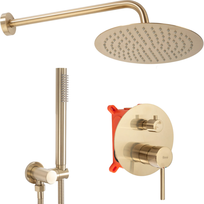 Душова система прихованого монтажу Rea Lungo Gold Matt+Box REA-P4160 (золота матова), Колір виробника: матове золото, фото 