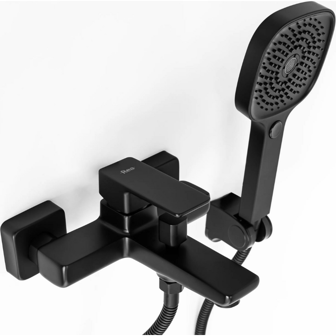 Змішувач для ванни Rea Orix REA-B5133 (чорний, з лійкою та шлангом), фото , изображение 2