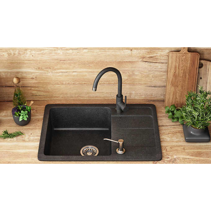 Кухонна мийка зі змішувачем Rea Nils Black ZLE-00100 (62x44 см, чорна, з дозатором та сифоном), Колір виробника: чорний, фото , изображение 2