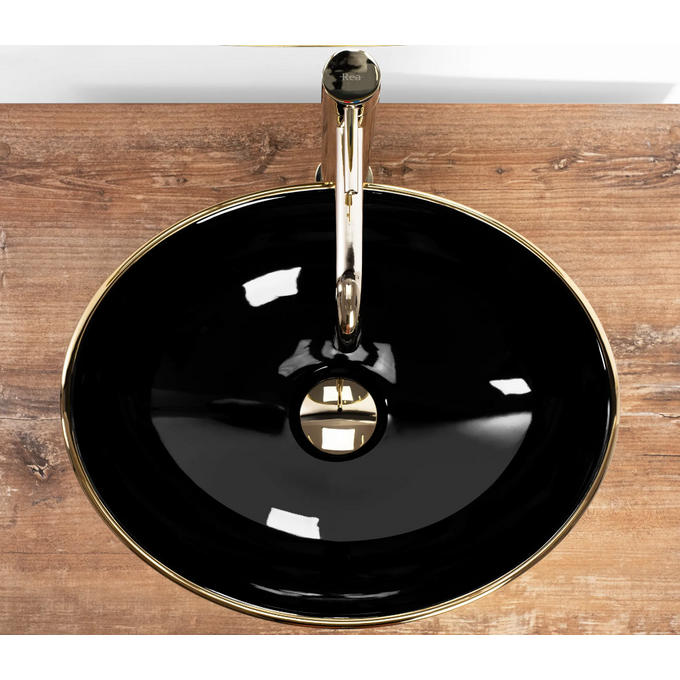 Раковина Rea Sofia In Black/Gold REA-U4527 (41x34.5 см, чорна/золота, чаша), Доступні розміри: 41 x 34, Колір виробника: золото, чорний, фото , изображение 4