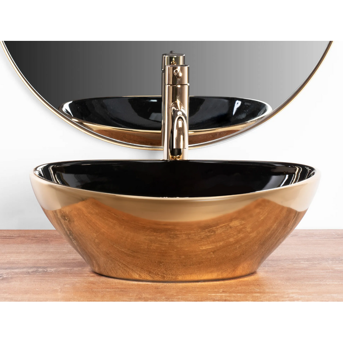 Раковина Rea Sofia In Black/Gold REA-U4527 (41x34.5 см, чорна/золота, чаша), Доступні розміри: 41 x 34, Колір виробника: золото, чорний, фото , изображение 5