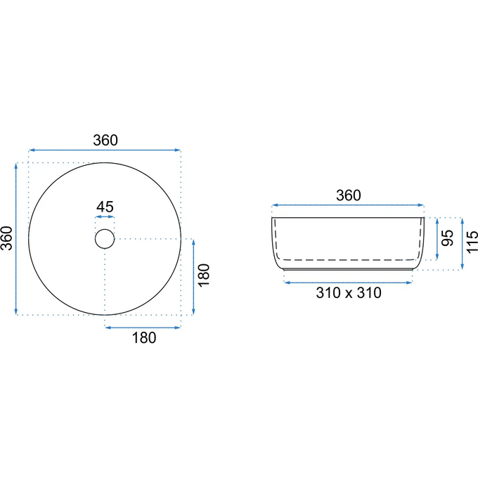 Раковина Rea Sami Gold Edge REA-U6758 (36x36 см, белая/золотая, чаша), Цвет производителя: белый глянец, золотой бортик, фото 6