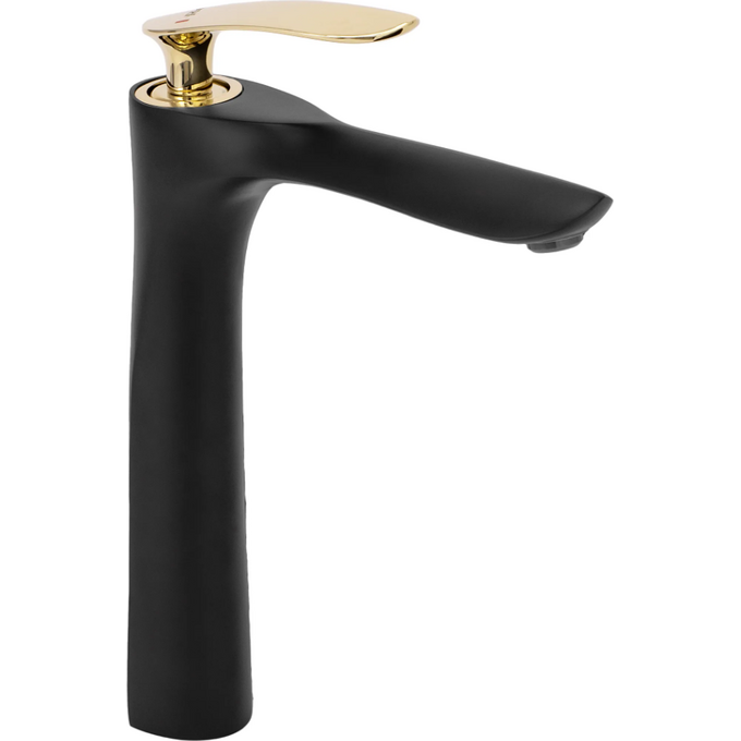 Високий змішувач для умивальника Rea Orbit REA-B2055 (чорний матовий/золотий), фото , изображение 3