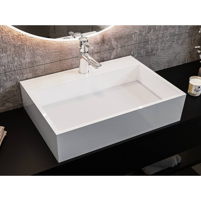 Miraggio Mares 0000213 Умивальник накладний прямокутний 58x42 см, білий глянець, Доступні розміри: 59 x 42, Технологія виробництва: Miramarble, Колір виробника: білий глянець, фото , изображение 2