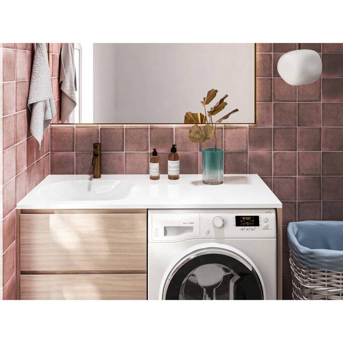 Умивальник-стільниця Miraggio New York L Miramarble 0000220 (119.9x49.9 см, з крилом), Доступні розміри: 120 x 50 L, Технологія виробництва: Miramarble, Колір виробника: білий глянець, фото , изображение 3