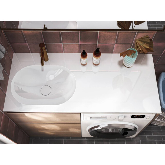 Умивальник-стільниця Miraggio New York L Miramarble 0000220 (119.9x49.9 см, з крилом), Доступні розміри: 120 x 50 L, Технологія виробництва: Miramarble, Колір виробника: білий глянець, фото , изображение 4