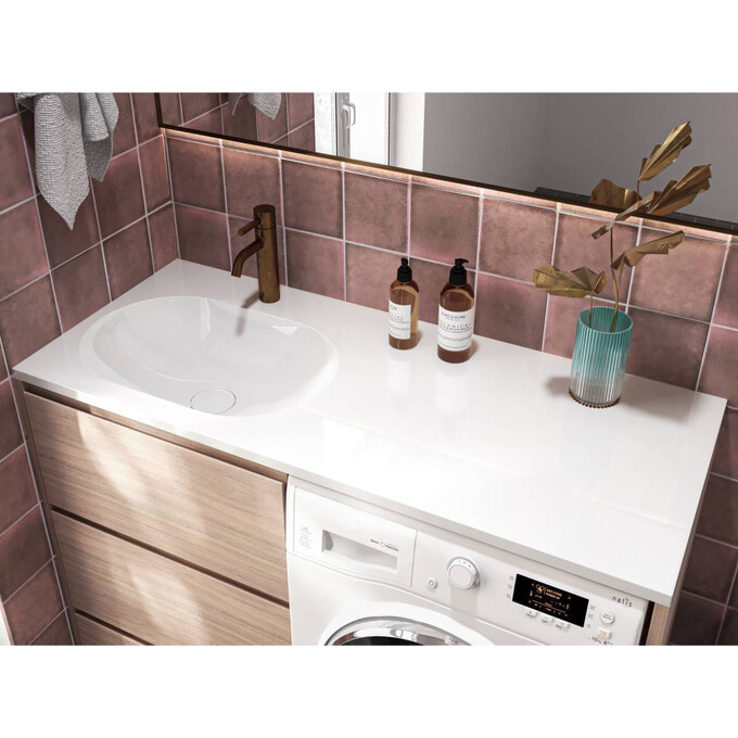 Умивальник-стільниця Miraggio New York L Miramarble 0000220 (119.9x49.9 см, з крилом), Доступні розміри: 120 x 50 L, Технологія виробництва: Miramarble, Колір виробника: білий глянець, фото , изображение 2