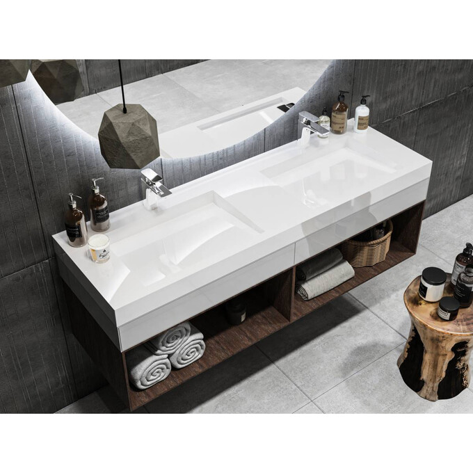 Miraggio Agness 0000151 Умивальник накладний прямокутний 150x47 см, білий глянець, Доступні розміри: 150 x 48, Технологія виробництва: Miramarble, Колір виробника: білий глянець, фото , изображение 2