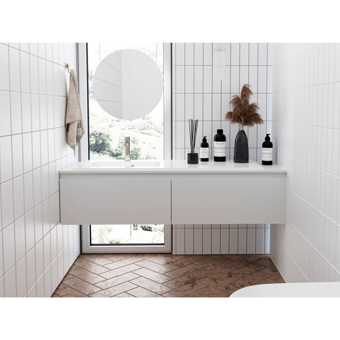 Умивальник-стільниця Miraggio Della 1200 L Miramarble 0000911 (120x45.1 см, з крилом), Доступні розміри: 120 x 45 L, Технологія виробництва: Miramarble, Колір виробника: білий глянець, фото , изображение 3