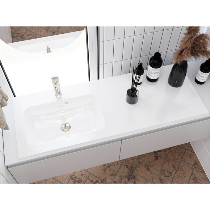 Умивальник-стільниця Miraggio Della 1200 L Miramarble 0000911 (120x45.1 см, з крилом), Доступні розміри: 120 x 45 L, Технологія виробництва: Miramarble, Колір виробника: білий глянець, фото , изображение 2