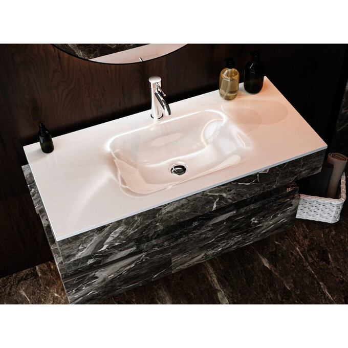 Умивальник Miraggio Jessel 1000 Miramarble 0000796 (100x45 см, з крилом), Доступні розміри: 100 x 45, Технологія виробництва: Miramarble, Колір виробника: білий глянець, фото , изображение 2
