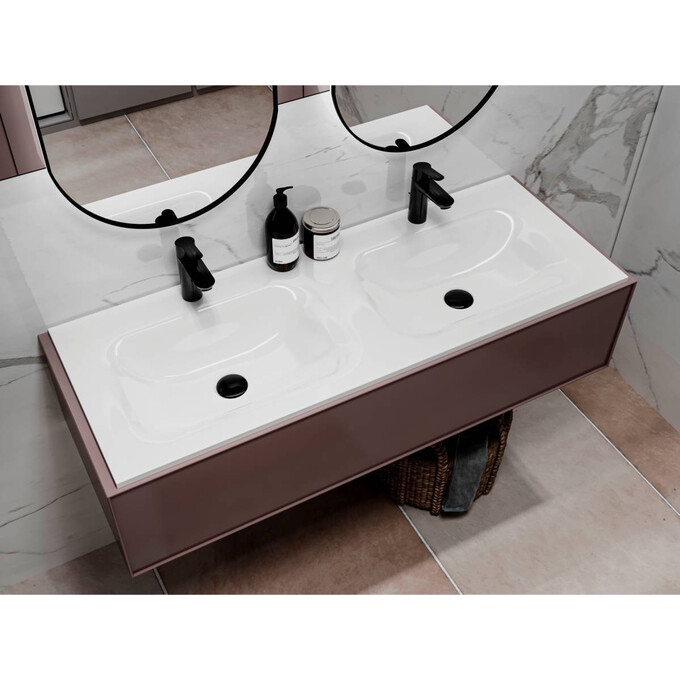 Подвійна раковина Miraggio Jessel 1200-2 Miramarble 0000783 (120x45 см), Доступні розміри: 120 x 45 (2), Технологія виробництва: Miramarble, Колір виробника: білий глянець, фото , изображение 2