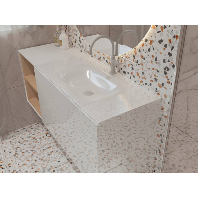 Раковина Miraggio Jessel 900 Miramarble 0000798 (90x45 см, з крилом), Доступні розміри: 90 x 45, Технологія виробництва: Miramarble, Колір виробника: білий глянець, фото , изображение 4