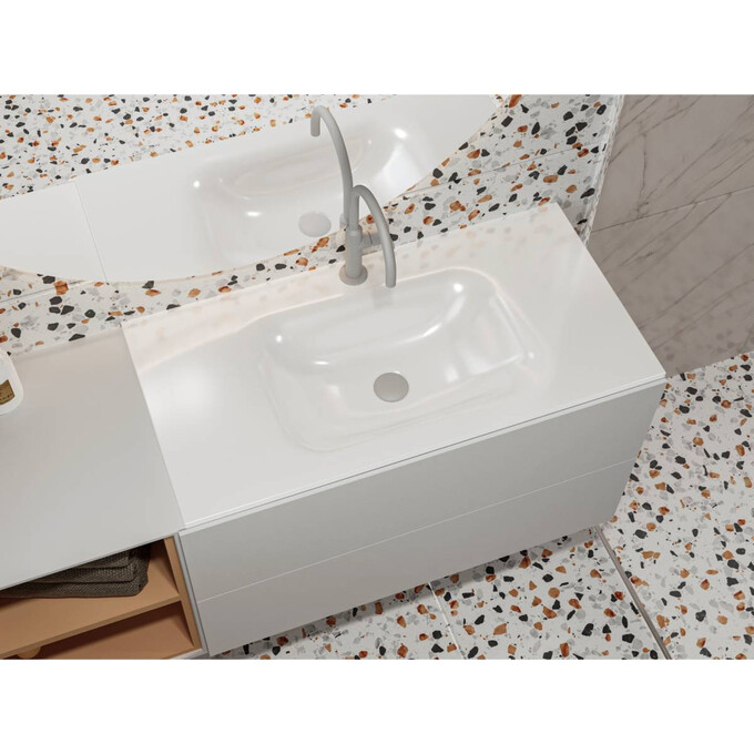 Раковина Miraggio Jessel 900 Miramarble 0000798 (90x45 см, з крилом), Доступні розміри: 90 x 45, Технологія виробництва: Miramarble, Колір виробника: білий глянець, фото , изображение 5