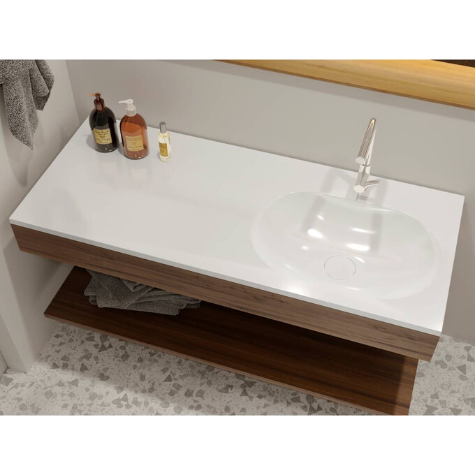 Умивальник-стільниця Miraggio New York R Miramarble 0000221 (119.9x49.9 см, з крилом), Доступні розміри: 120 x 50 R, Технологія виробництва: Miramarble, Колір виробника: білий глянець, фото , изображение 2