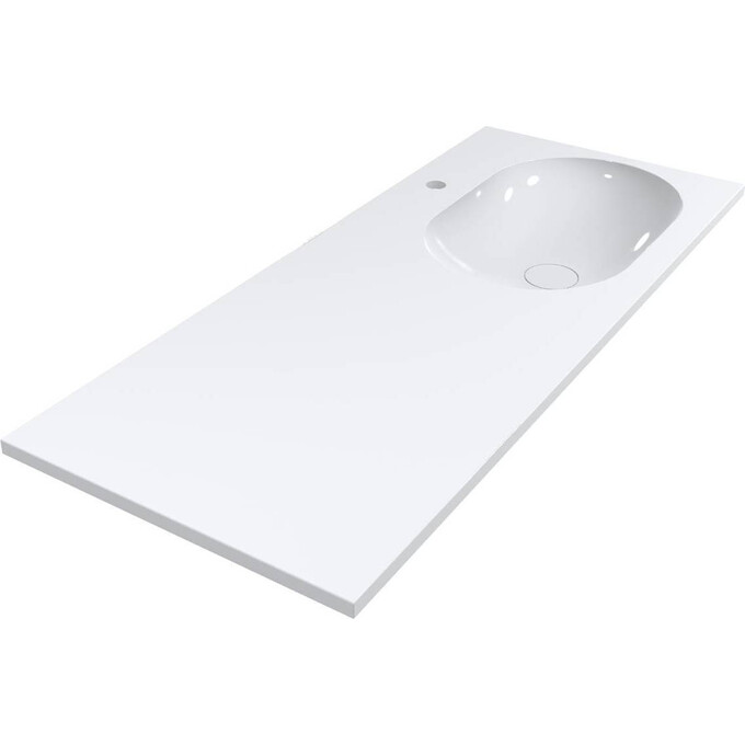 Умивальник-стільниця Miraggio New York R Miramarble 0000221 (119.9x49.9 см, з крилом), Доступні розміри: 120 x 50 R, Технологія виробництва: Miramarble, Колір виробника: білий глянець, фото 