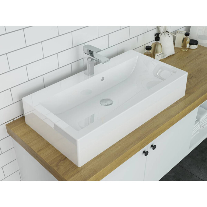 Miraggio Oskar 0000228 Умивальник прямокутний накладний 79x42 см, білий глянець, Технологія виробництва: Miramarble, Колір виробника: білий глянець, фото , изображение 2