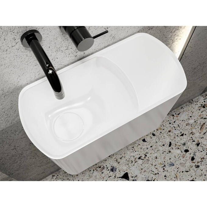 Умывальник Miraggio Helix L Miramarble 0001606 (45x22 см, с крылом), Доступные размеры: 45 x 22 L, Технология производства: Miramarble, Цвет производителя: белый глянец, фото 4