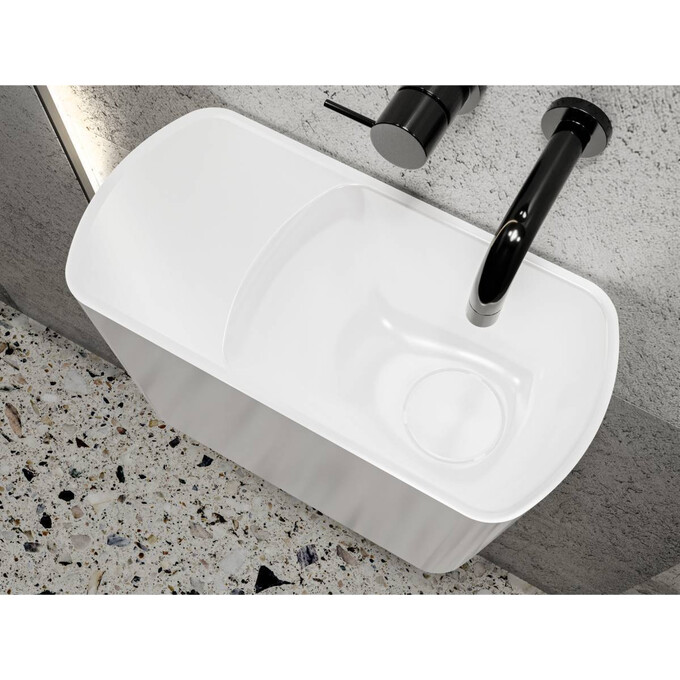 Умивальник Miraggio Helix R Miramarble 0001549 (45x22 см, з крилом), Доступні розміри: 45 x 22 R, Технологія виробництва: Miramarble, Колір виробника: білий глянець, фото , изображение 2