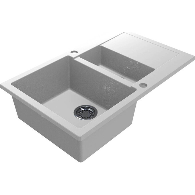 Мийка для кухні Miraggio Lapas 0001263 (78.6x48.9 см, біла, з фруктівницею, кварцова, з сифоном), Колір виробника: білий з відп., фото 