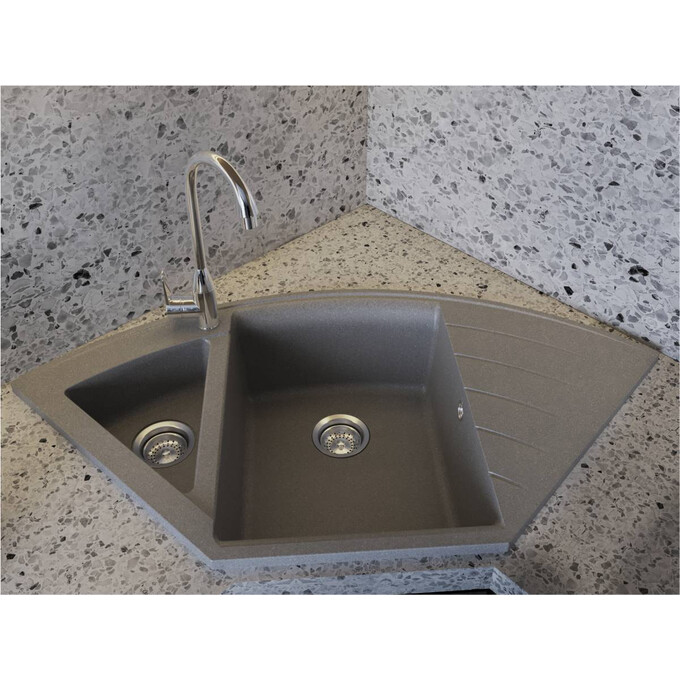 Miraggio Europe 0000014 Мийка для кухні врізна кутова 110x57 см, сірий, Колір виробника: сірий, фото , изображение 4