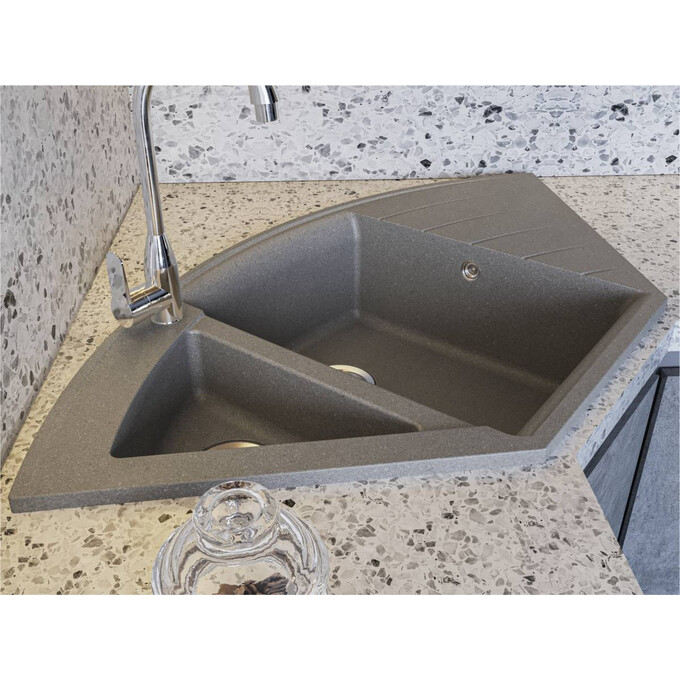 Miraggio Europe 0000014 Мийка для кухні врізна кутова 110x57 см, сірий, Колір виробника: сірий, фото , изображение 3